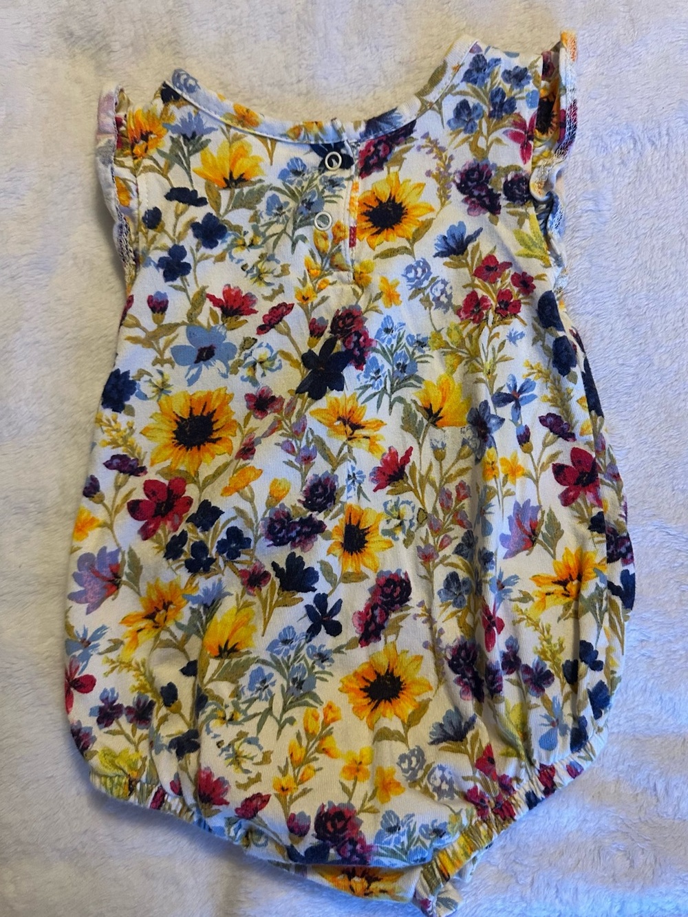 Old Navy Floral Sunflower Print Baby One-Piece - White, Yellow, Blue, Red